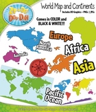 World Map and Continents Clipart {Zip-A-Dee-Doo-Dah Designs}
