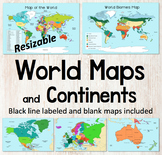 World Map and Continents Maps - World Biomes Map - USA Map - Color and Blank