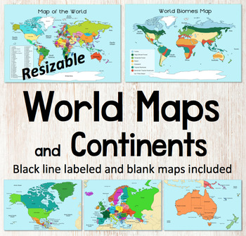Preview of World Map and Continents Maps - World Biomes Map - USA Map - Color and Blank