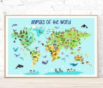 Preview of World Map with Animals Printable Poster