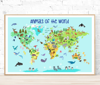 Animals Of The World Map Poster - World map animals 