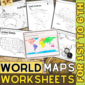 Preview of World Map with Countries | Continents and Oceans Blank Map | 1st to 12th Grade