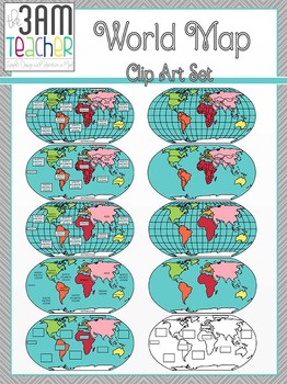 Preview of World Maps Clip Art: Flat World Map Set!!!