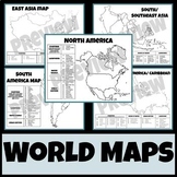 World Maps by Regions with Major Countries, Landforms, and