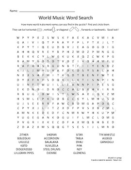 instrument word search worksheets teaching resources tpt