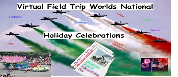 Preview of World National Day Cultural Virtual Field Trips with 37 google slides activities