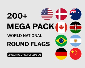 Preview of World National Round Circular Flags Bundle Vector Cricut SVG PNG JPG PDF EPS AI