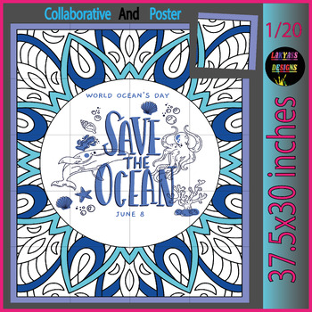 Preview of World Oceans Day Collaborative coloring Poster pages activities Bulletin Board