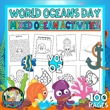 Preview of World Oceans Day activities Ocean Animals mixed Activity worksheets for kids v02