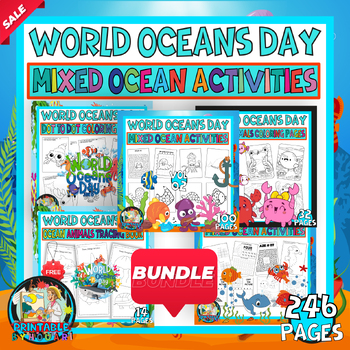 Preview of World Oceans Day activities - ocean animals activity bundle for kids" 246 pages