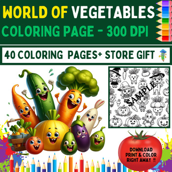 Preview of World Of Vegetables - Coloring Pages - Challenge 40 Pages- 300 Dpi + BONUS
