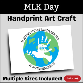 Preview of World Peace Hand Print Art Craft, Winter Dove MLK Day Paint Activity