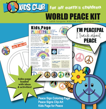 Preview of World Peace Pal Fact Activity Set Color Stickers Signs Clip Art Kids Lesson Plan