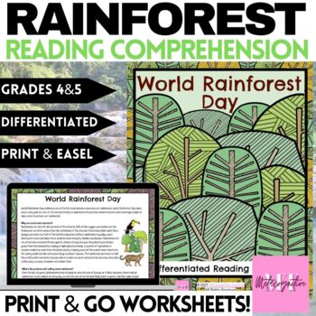 Preview of World Rainforest Day Reading Comprehension Worksheets