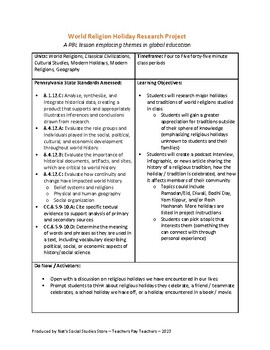 Preview of World Religion Holiday Research Project (PBL)