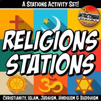 Preview of World Religion Stations Activity Set & Comparing Religions Mingle- Print Digital