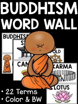 Preview of World Religions Buddhism Printable Illustrated Word Wall