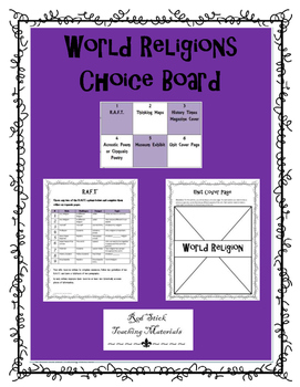 Preview of World Religions Choice Board