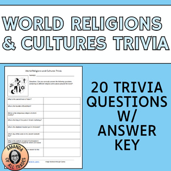 Preview of World Religions & Cultures Trivia Middle School Academic Team Quiz Bowl