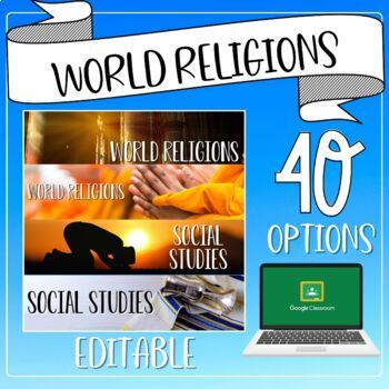 Preview of World Religions Editable Google Classroom Banners/Headers