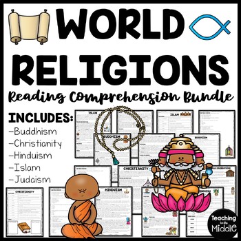 Preview of World Religions Informational Text Reading Comprehension Worksheet Bundle
