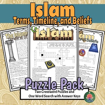 Preview of World Religions: Islam Crossword Puzzle and Word Search Pack