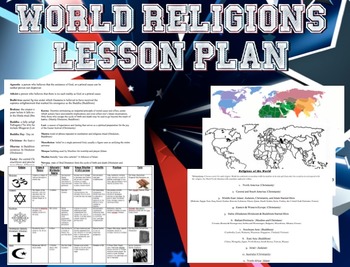 Preview of World Religions Worksheets and Map