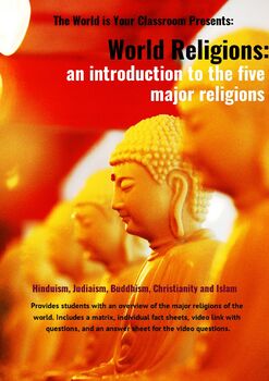 Preview of World Religions Overview Chart, Fact Sheets, Video Questions