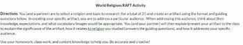 Preview of World Religions RAFT Activity 