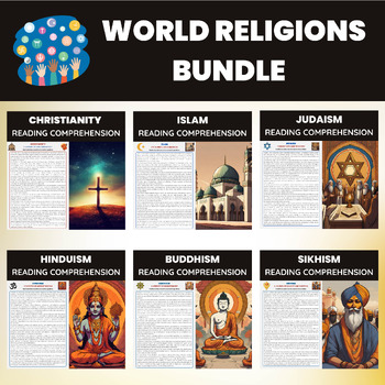 Preview of World Religions Reading Comprehension Worksheets Social Studies Religion History