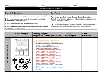Preview of World Religions; Social Studies Content Statement #8 Learning Targets +RI.6.1!