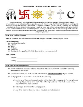 Preview of World Religions Travel Website - Culminating Performance Task (CPT)