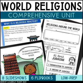 Preview of World Religions Unit Bundle with World Religions Slides, Texts, and Activities