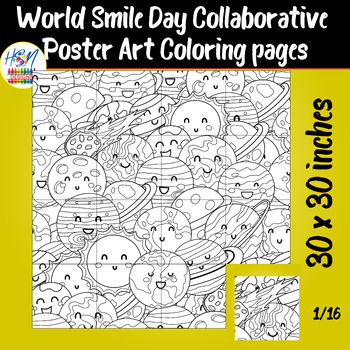 Preview of World Smile Day Collaborative Poster Art Coloring - Planet Space - solar system