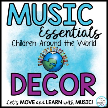 Preview of World Themed Music Room Decor, Bulletin Board, Posters, Flash Cards, Games