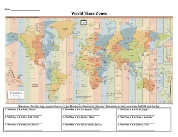 World Time Zone Worksheet by Social Studies Resources by Rob Johnson