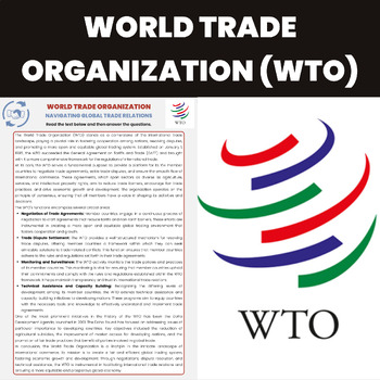 Preview of World Trade Organization WTO Reading Comprehension | International Trade