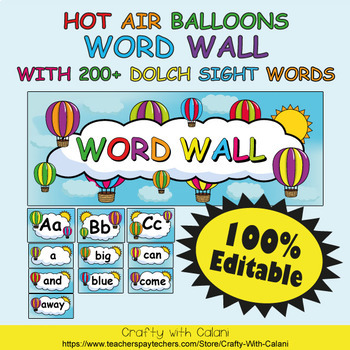 Preview of Word Wall Classroom Decoration in Hot Air Balloons Theme - 100% Editable