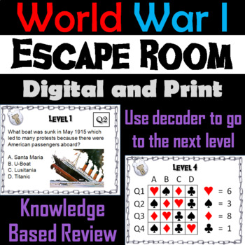 Preview of World War 1 Activity Escape Room (WWI: Treaty of Versailles, Trench Warfare, etc