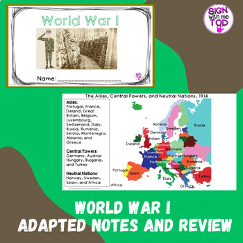 Preview of World War 1 Adapted Notes and Review
