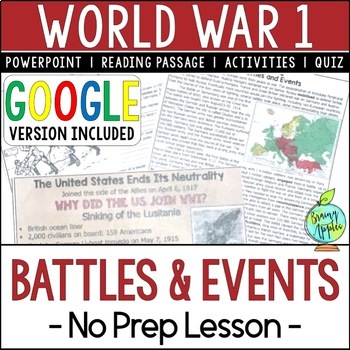 Preview of World War 1 Battles Lesson- Zimmerman Telegram- Lusitania - WW1 Reading Activity