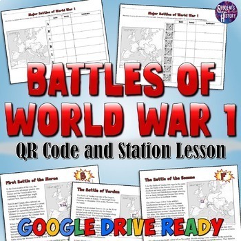 Preview of World War 1 Battles Station Lesson or QR Code Project