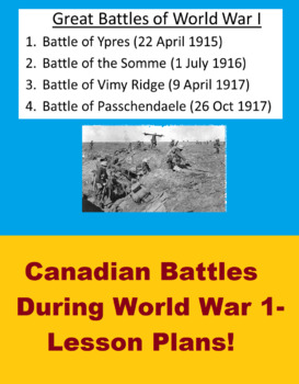 Preview of World War 1- Canadian Battles (Somme, Ypres, Vimy Ridge, Passchendaele)