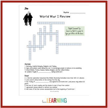 Distance Learning: World War 1 Crossword (Printable and Digital)