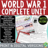 World War 1 Unit - 5 WW1 Lessons - Study Guide & Test -  W
