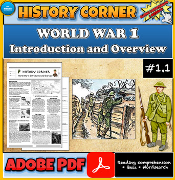 Preview of World War 1 | Introduction and Overview|Reading Comprehension| Wordsearch