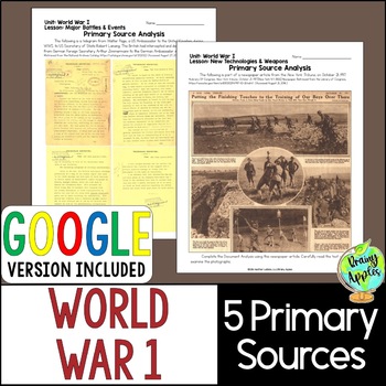 Preview of World War 1 Primary Documents Activity - WW1 Primary Sources - Digital
