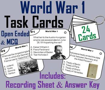 Preview of World War 1 Task Cards Activity (WWI: Treaty of Versailles, Trench Warfare, etc.