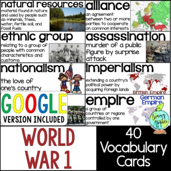 Preview of World War 1 Vocabulary Word Wall Cards (WW1, WWI) - Bulletin Board