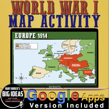 Preview of World War 1 Map Activity (WW1) Alliances, Western Front + Google Apps Version